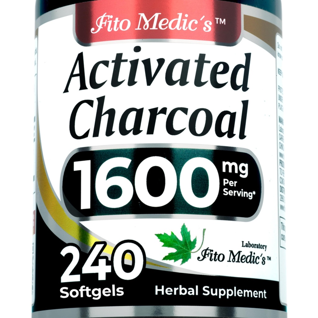 Laboratório do FITO MEDIC □ Comprimidos de carvão activados 1600 mg por serviço □ 240 cápsulas de carvão activado □ Cápsulas de carvão □ Pills de carvão ultra alta absorção, s.
