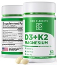Novos elementos Vitamina D3 K2 10.000 UI com glicinato de magnésio 500mg - Saúde óssea, Suporte imunológico, Energia e humor - Não-GMO, Glúten-livre, Sugar-free Softgels para mulheres e homens (60 softgels)
