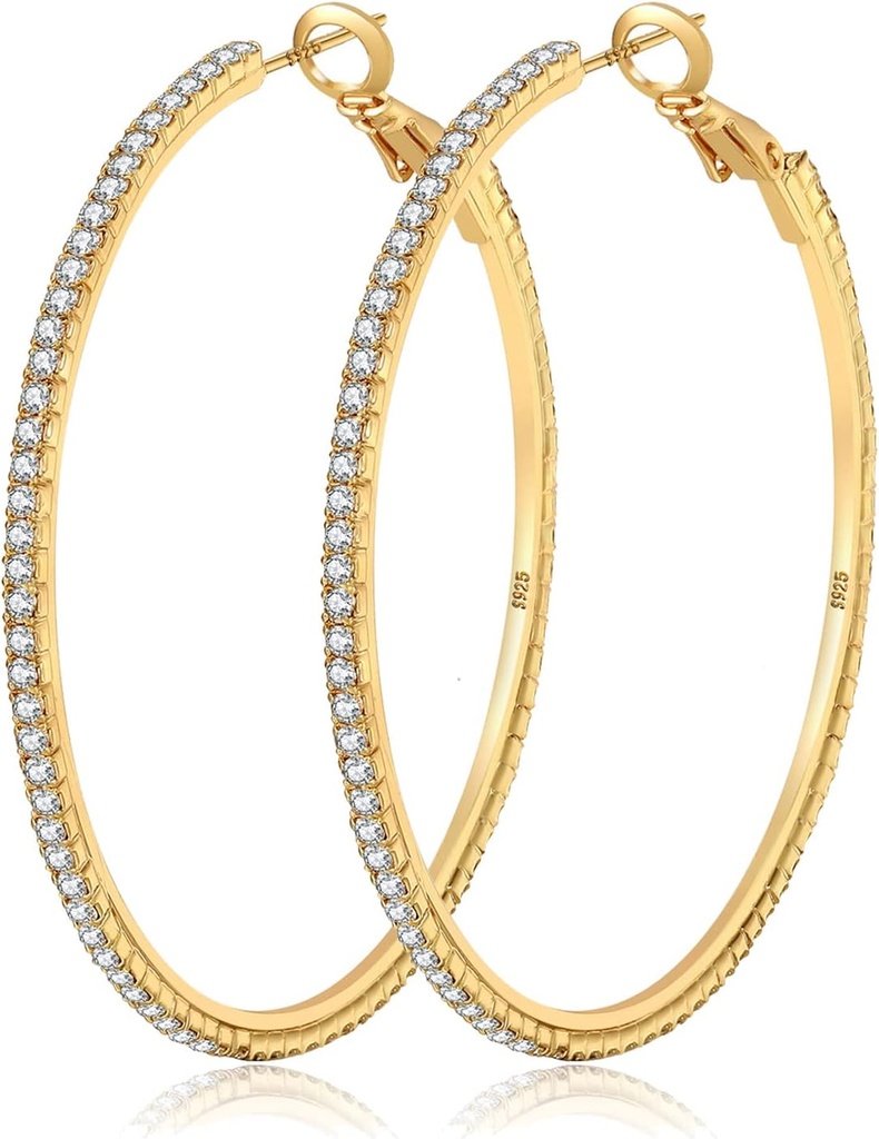 MOROTOLE 14K Brincos de Hoop Gold Rhinestone - Moda Fino Big Hoops, Hipoalergênico, 20/30/40/50/60/70mm