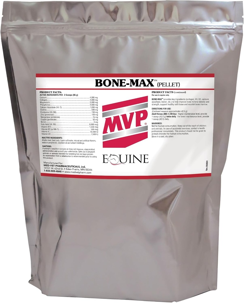 MVP Bone-Max Pó para a saúde e desenvolvimento de ossos de cavalo - Nutrientes essenciais para desempenho e jovens cavalos de crescimento (6lb)