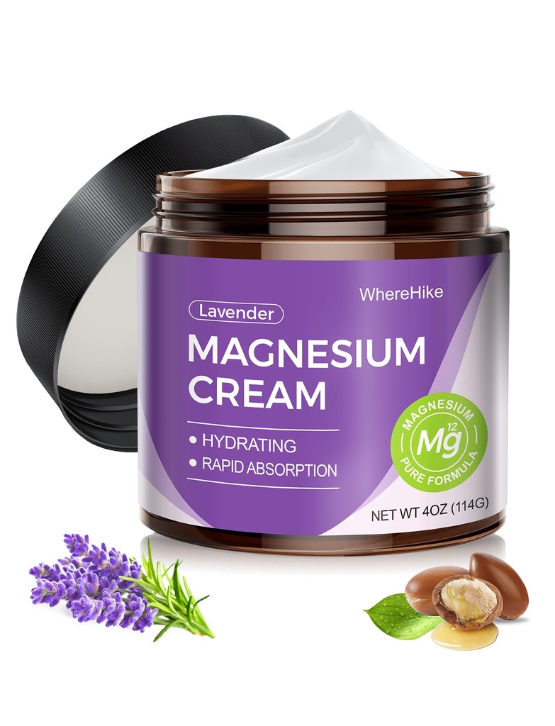 Creme de magnésio tópico natural para dormir, Loção de magnésio noturno para dor e cãibras de pernas, Relaxamento muscular, Calm,Hidratação profunda para cuidados com a pele. (Lavanda)