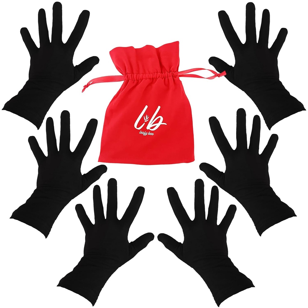 Luvas de bambu para Eczema, Preto, Pequeno, Mulheres, Mãos secas, Luvas hidratantes durante a noite, 3 pares