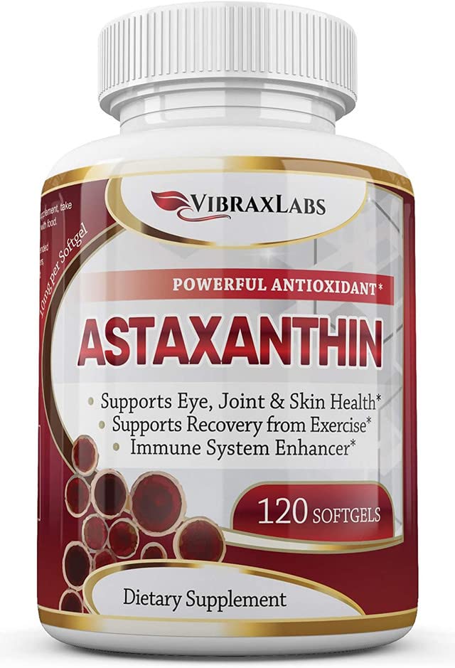 Astaxantina 10mg Suplemento / Melhor Antioxidante Puro de Microalgas, Ajuda a Cuidados com a Pele & Olho, Juntas Artríticas, Envelhecimento Saudável, Aumentando Energia, 120 Não-GMO Softgels - Suplementos Premium Astaxantina