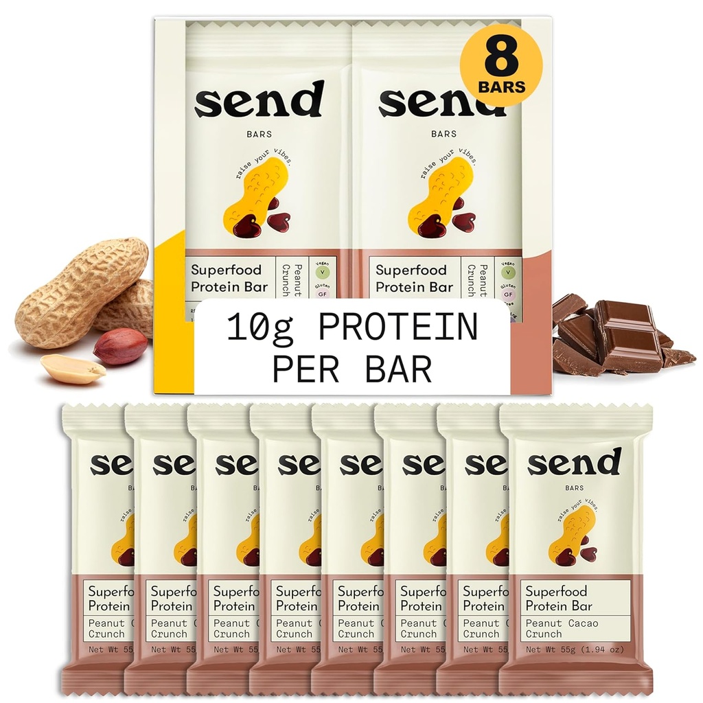 Enviar Bares Vegan com base em plantas Bares de proteína saudável, Com Verdes (Peanut Cacao Crunch, 8 Bares) – Apenas Ingredientes reais, Açúcar adicionado zero, Sem glúten, Leite-livre