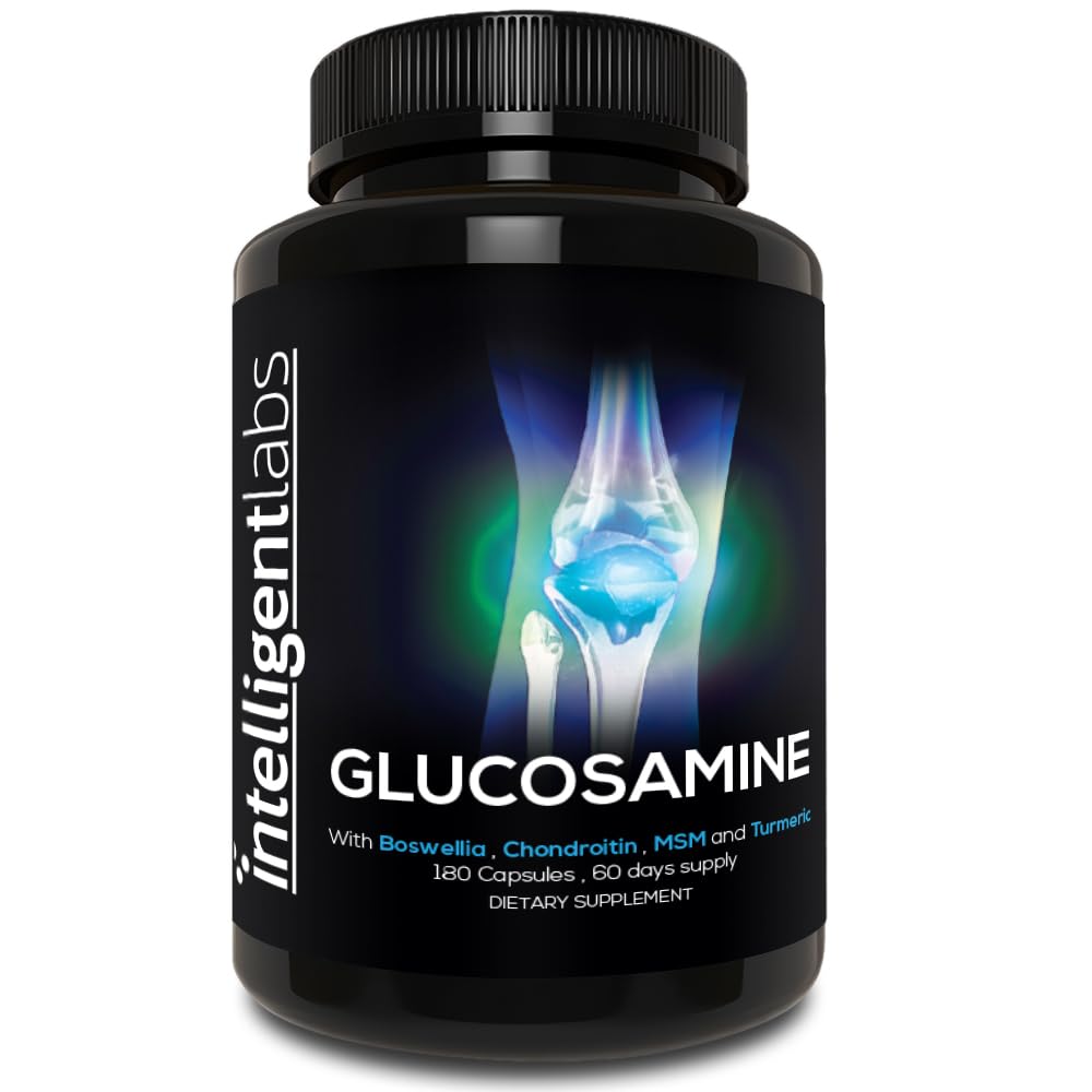 Labs inteligentes Complexo de Glucosamina e Condroitina de Alta Força com MSM 180 Cápsulas Suporte do Sistema Imune com Suplementos de Cuidados Conjuntos de Turmeric, Boswellia e Quercetin