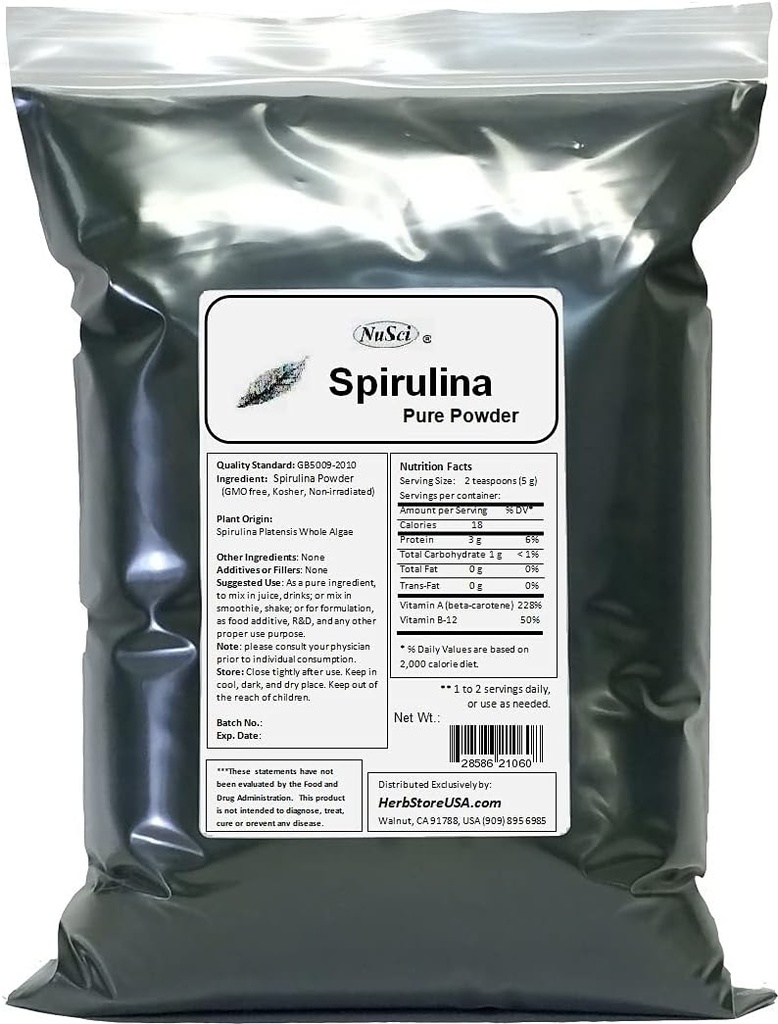 Pó de espirulina 500g (1.1lb) em massa Puro Fresco