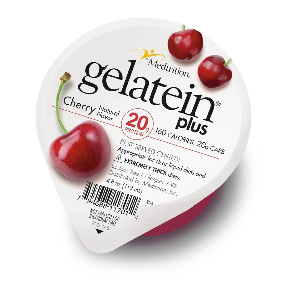 GelaTein Plus Cherry: 20 gramas de proteína. Ideal para dietas líquidas claras. Grande lanche pré ou pós-treino. (Pacote de 36)