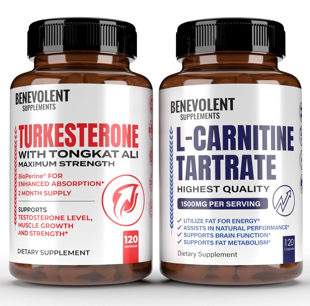Turkesterone 8,000mg [maior pureza] + Premium L-Carnitine Tartrate Supplement - Suplemento de alta absorção com Tongkat Ali - Aumentar a resistência, crescimento muscular magro, apoio ao metabolismo e Ener natural