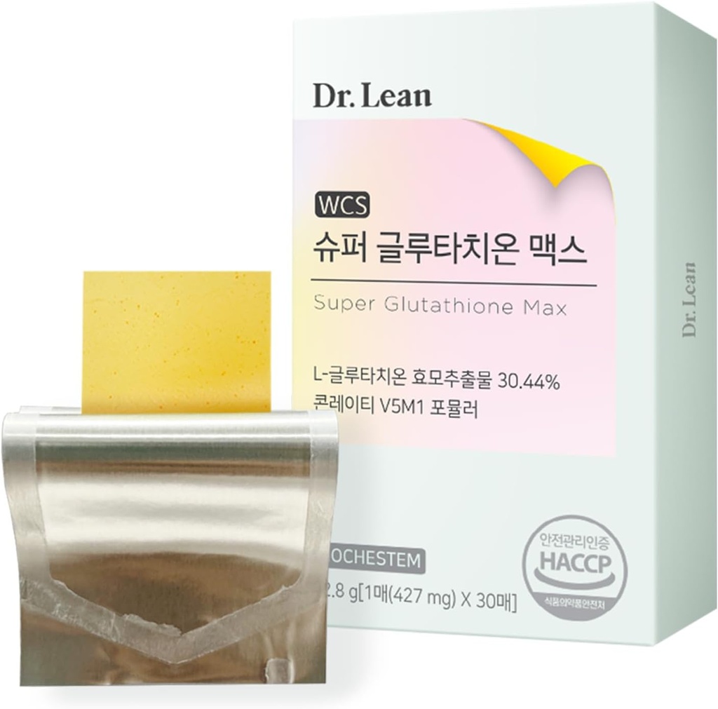 Dr. Lean Super Glutationa Max – 427mg Faixas de alta potência com cardo de leite, colagénio e ácido hialurônico; ODF de mistura rápida, antioxidante, pele e suporte ao fígado, K-Beauty, Made in Korea (30 tiras)