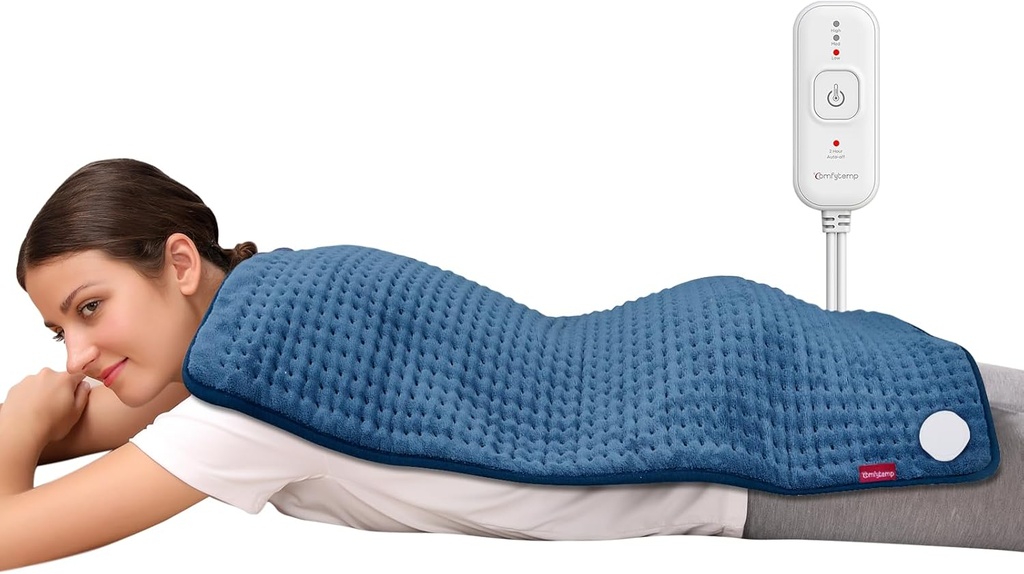 Comfytemp Heating Pad para alívio da dor nas costas, extra grande aquecimento Pad XXL, presentes de aniversário para as mulheres Mãe sua esposa, 17''x 33'' Tamanho King Eletric Heating Pads para Cães Período (Azul)
