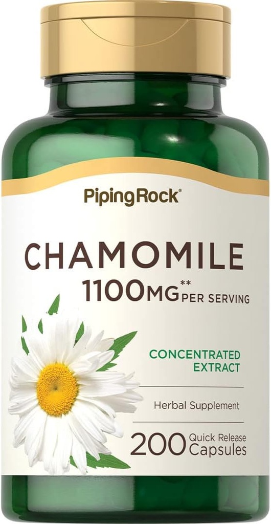 Piping Rock Camomile Extract Cápsulas 1100mg          , 200 comprimidos , suplemento de ervas , sem glúten