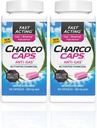 Charcocaps Ajuste de gás de ação rápida para Bloating & Flatulência, Desintoxicação livre de drogas Fórmula de carvão ativado, 100 cápsulas, fornecimento de 30 dias, Pink- Pack de 2