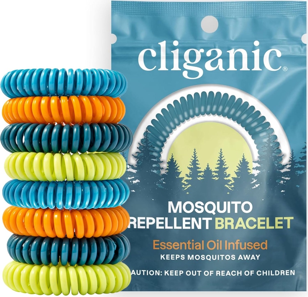 Cliganic 20 Pacote Pulseiras Repelentes Mosquito para Adultos & Crianças - Natural DeET-Free Bands, Envolto individualmente