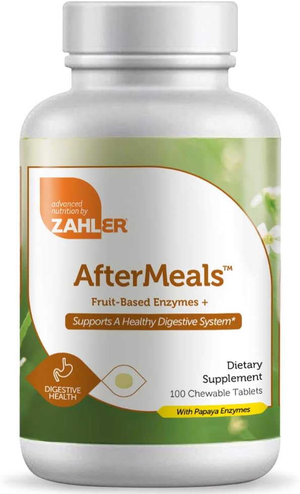 Zahler AfterMealsTM, Enzimas Baseadas em Frutos+, 100 Comprimidos Mastigáveis