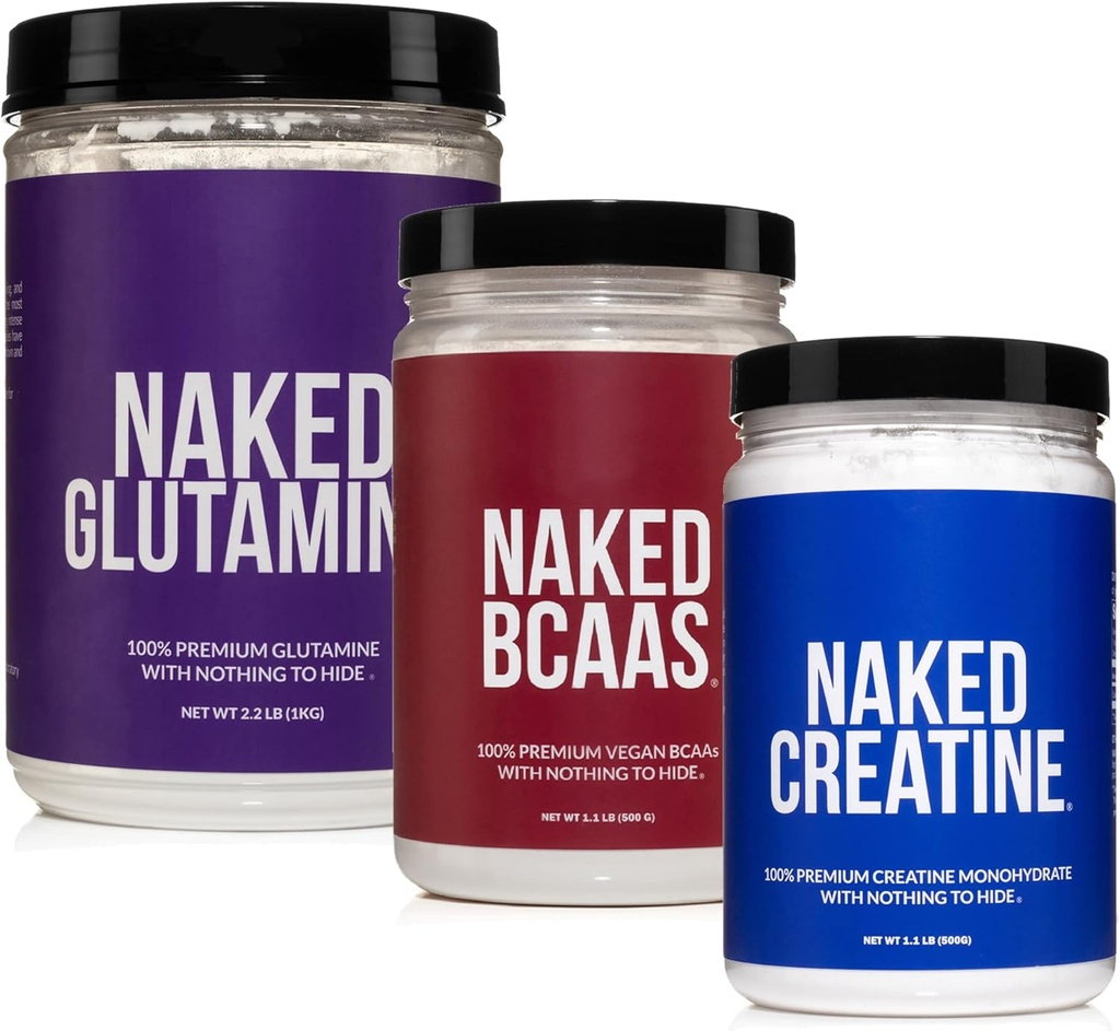 Pacote de crescimento e recuperação muscular NAKED: Pure Glutamina, Creatina e BCAAs sem sabor