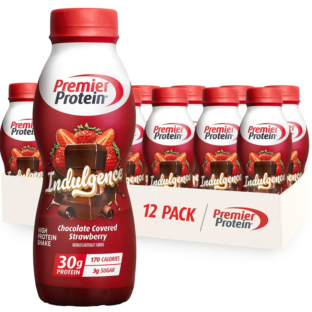 Premier Protein Indulgence Protein Shake, 30g Protein, 3g Sugar, Chocolate coberto de morango, 11.5 fl oz, pacote de 12