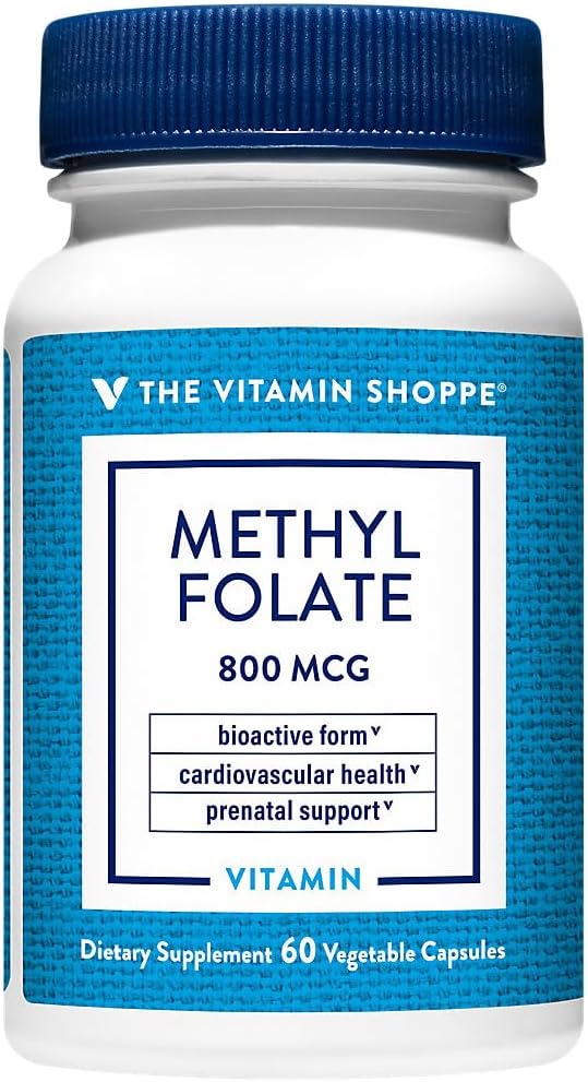 O metilfolato de vitamina Shoppe para a saúde da mulher - Apoio pré-natal e desenvolvimento do bebê - 800 MCG (60 cápsulas vegetais)