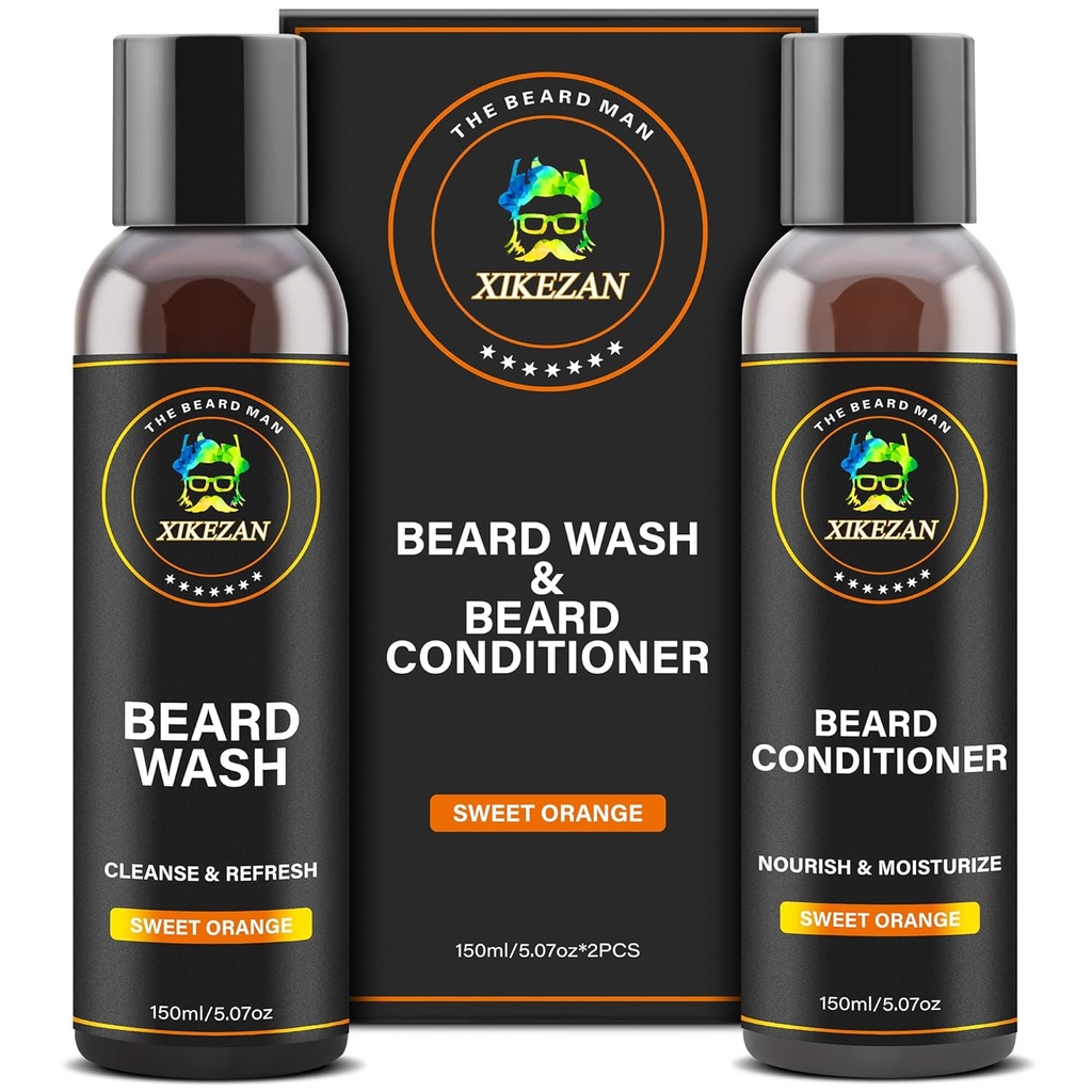 XIKEZAN Beard Wash & Beard Conditioner Natural Softener Set w / Argan & Jojoba Óleos Suaviza & Fortalece o Natal meia remendados Pai Dia Presentes para os homens Ele pai namorado marido