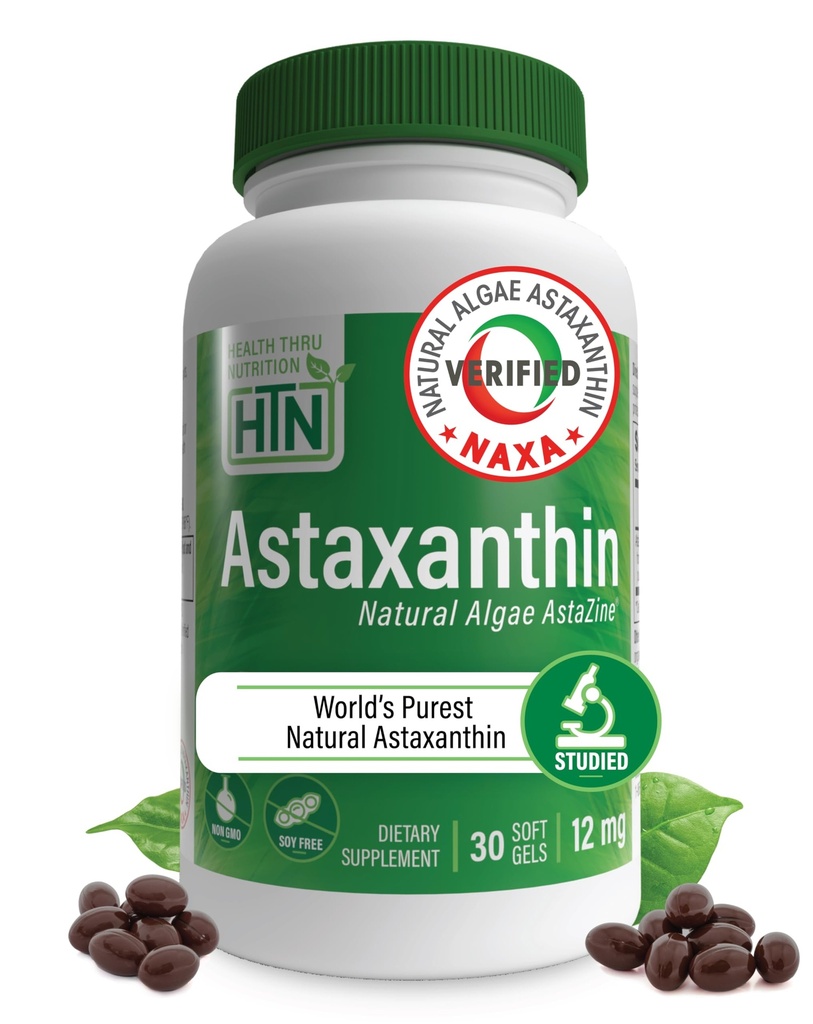 Saúde Thru Nutrition Astaxantina Força tripla 12mg Suplemento 30 Softgels  □ AstaZine de Algae Organicamente cultivado na água do Himalaia Pristina