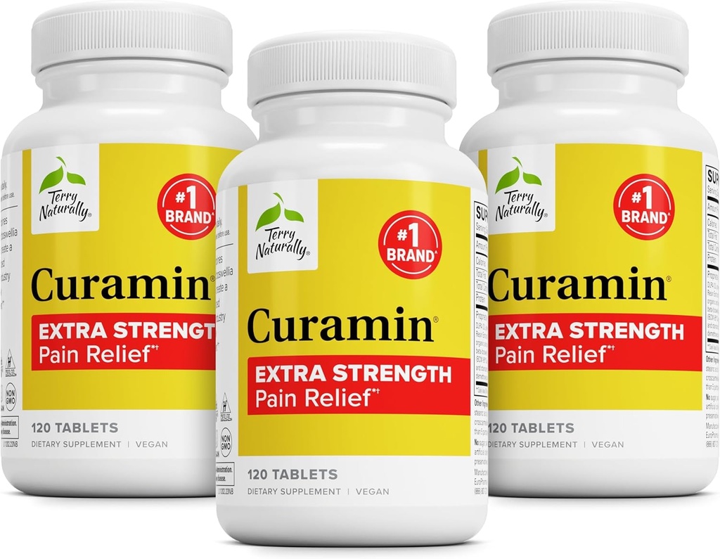 Terry Naturalmente Curamin força extra - Curcumin & Boswellia para apoio à circulação saudável - Suplemento açafrão para apoiar articulações, saúde muscular e produção de endorfina - 120 comprimidos (Pacote de 3)