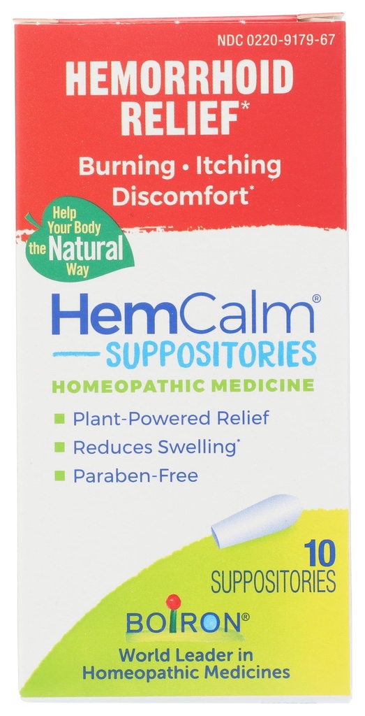 Supositórios de HemCalm Boiron para alívio hemorróida da dor, coceira, inchação ou desconforto - 10 Conde