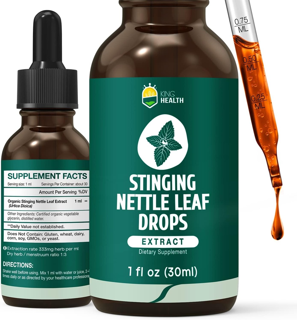 Tintura de urtiga, Extrato de folha de urtiga orgânica líquido, 98% de absorção, Vegan, Não-GMO, Sem glúten, Álcool grátis- 1 Fl Oz
