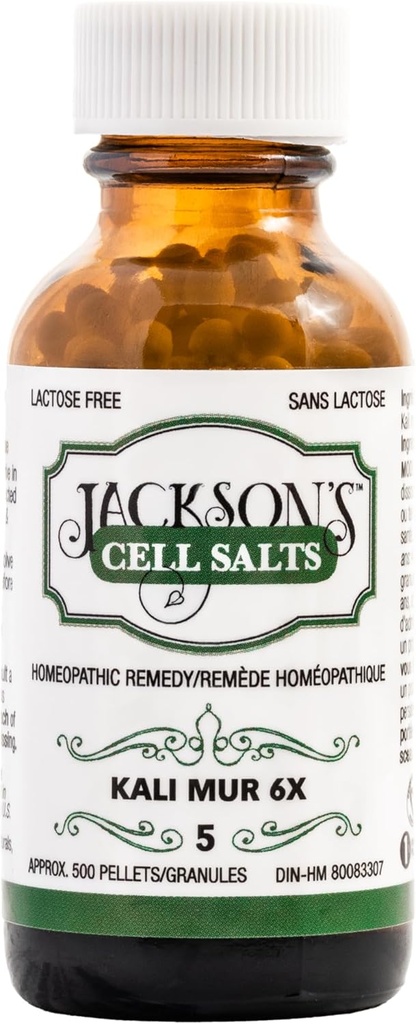 Jackson #5 Cell Salt Kali mur 6X (500 Pellet Garrafa) – Certificado Vegan, Schuessler tecido livre de lactose Salt Kali muriaticum 6X
