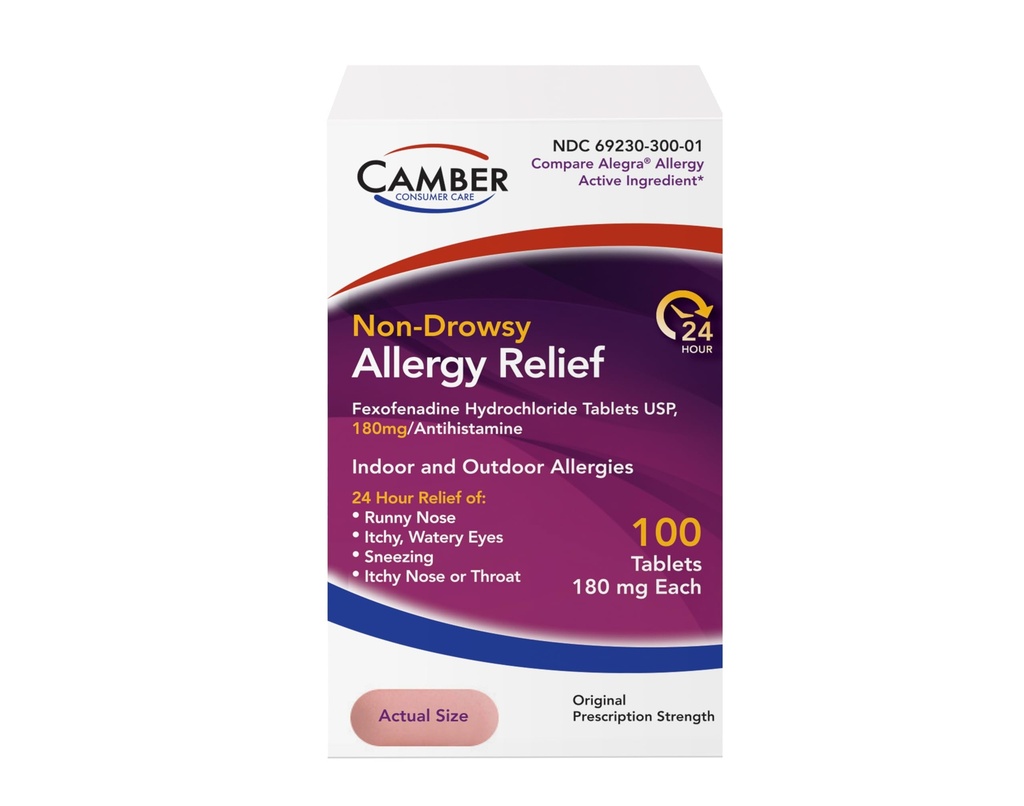 Camber Fexofenadina Anti-histamínico Não-Drowsy ao ar livre 24 horas Medicina de alívio de alergia 100 comprimidos