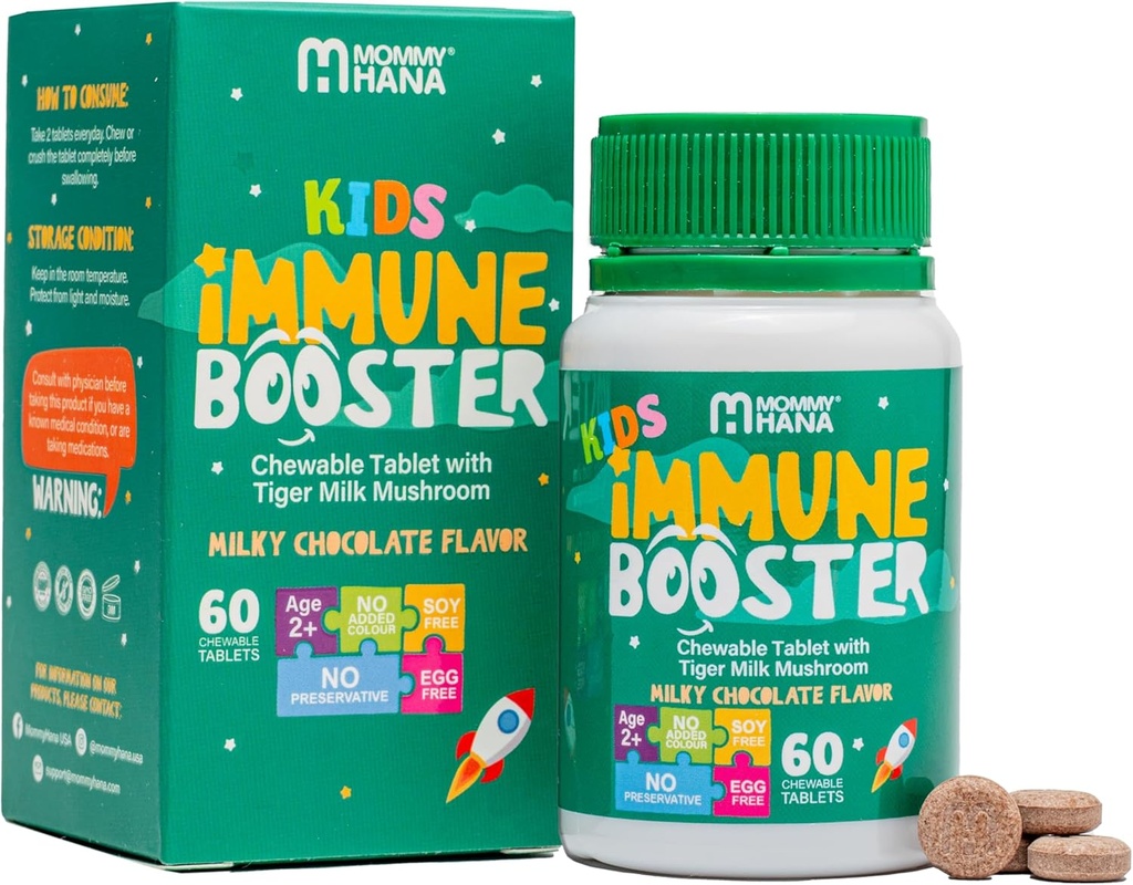 Suplemento de suporte imunológico para crianças –Vitamina D, Cogumelo de Leite de Tigre, Colostrum, Prebiótico -Complete Gut & Imune Boost, Suporte Respiratório Natural Imune para crianças e crianças–60 chocolate saborosa mastigável