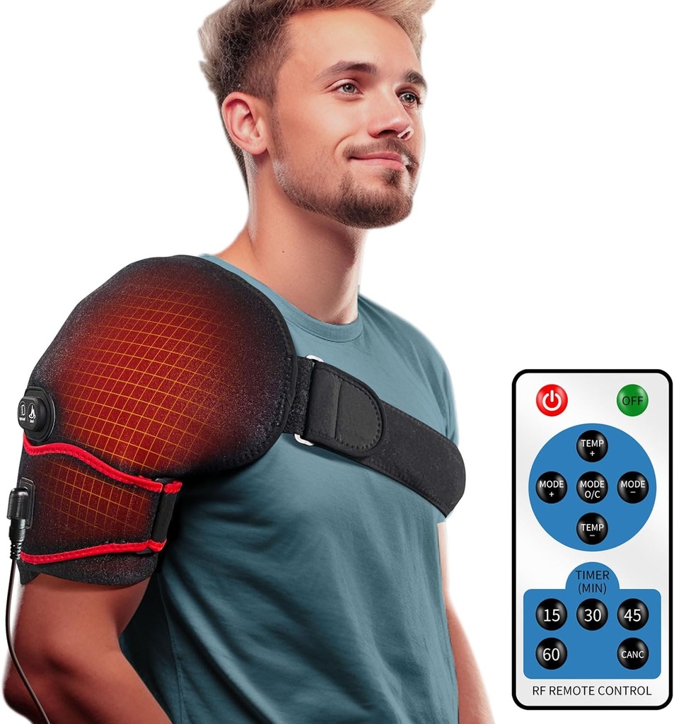 massagem de almofada de aquecimento do ombro do esticro para alívio da dor, massagem da vibração aquecido envoltório Braces para ombro esquerdo congelado direito, lesão da Algema Rotator, artrite para homens mulheres - XL/XXL