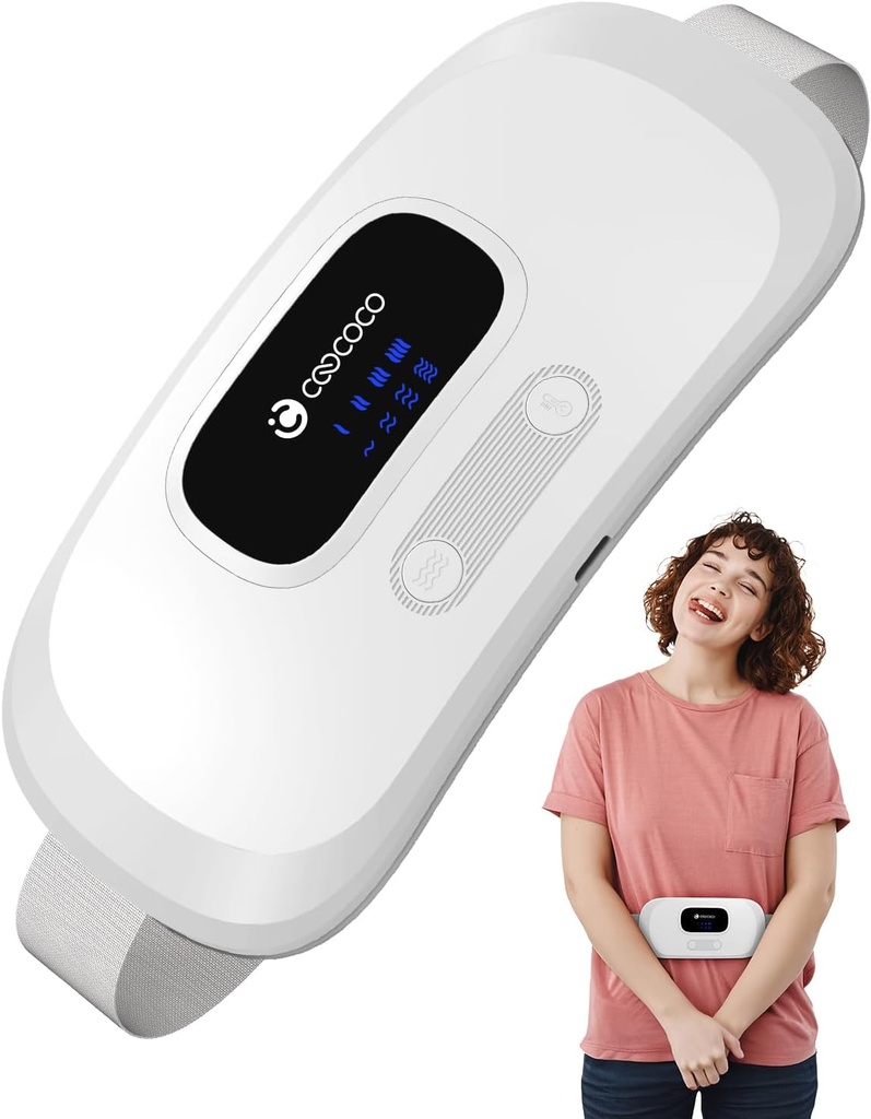 CooCo Almofada de aquecimento portátil para Cães de Período, Cinto de cintura sem fio para alívio de Cães Menstruais, Pad de calor rápido com 4 níveis de calor e 4 modos de vibração, Presentes para Mulheres Menina, Branco