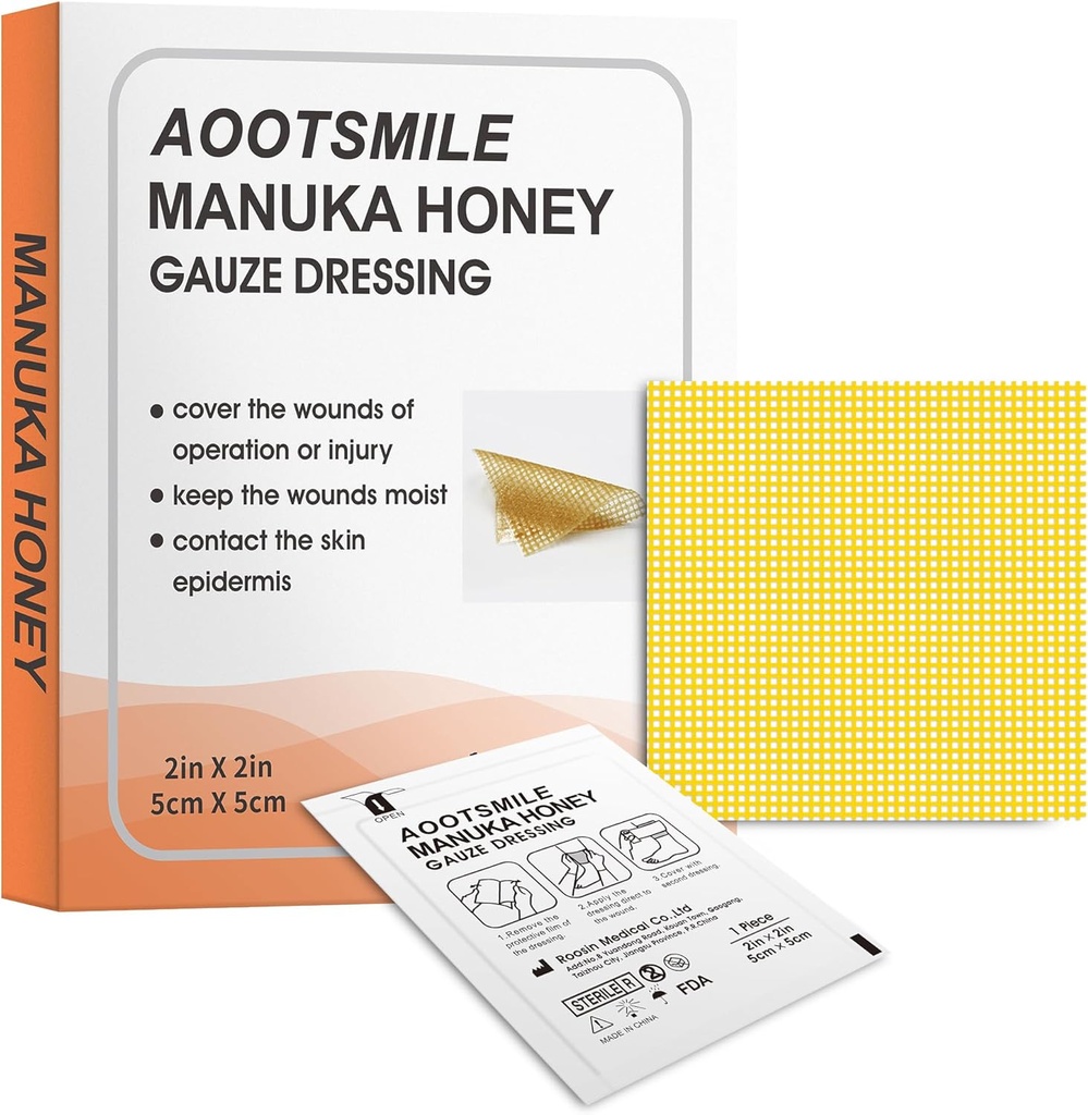 Manuka Honey Wound Care - Vestido de feridas de mel 2" x 2" Honey Medical Bandage Care Patch para abrasões menores, cortes, lacerações, escaldadas e queimaduras para cura de feridas, 10 Pcs