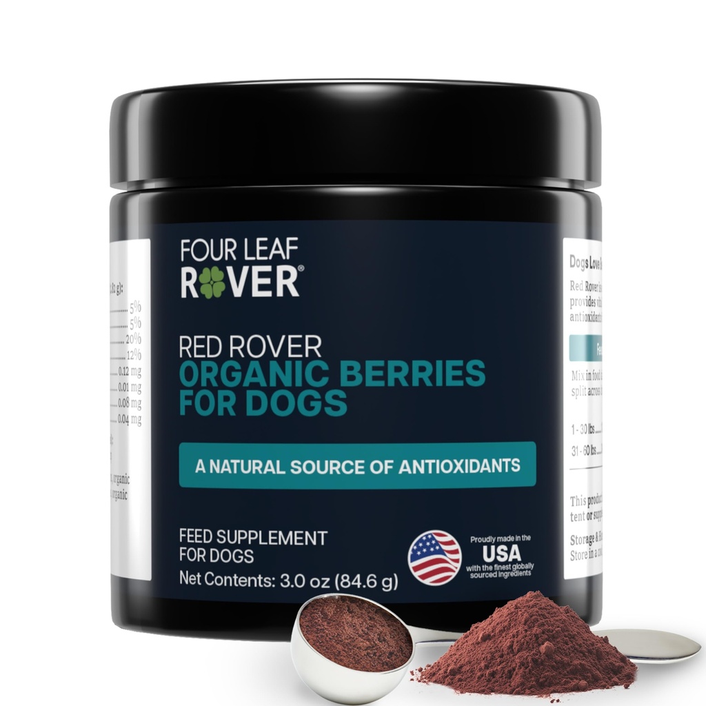 Quatro Folha Rover Red Rover - Dog Suplemento de Trato Urinário - com vitaminas de Berries Orgânicos e Apple - Boa fonte de polifenóis e antioxidantes - 30 Grandes Dog Servings