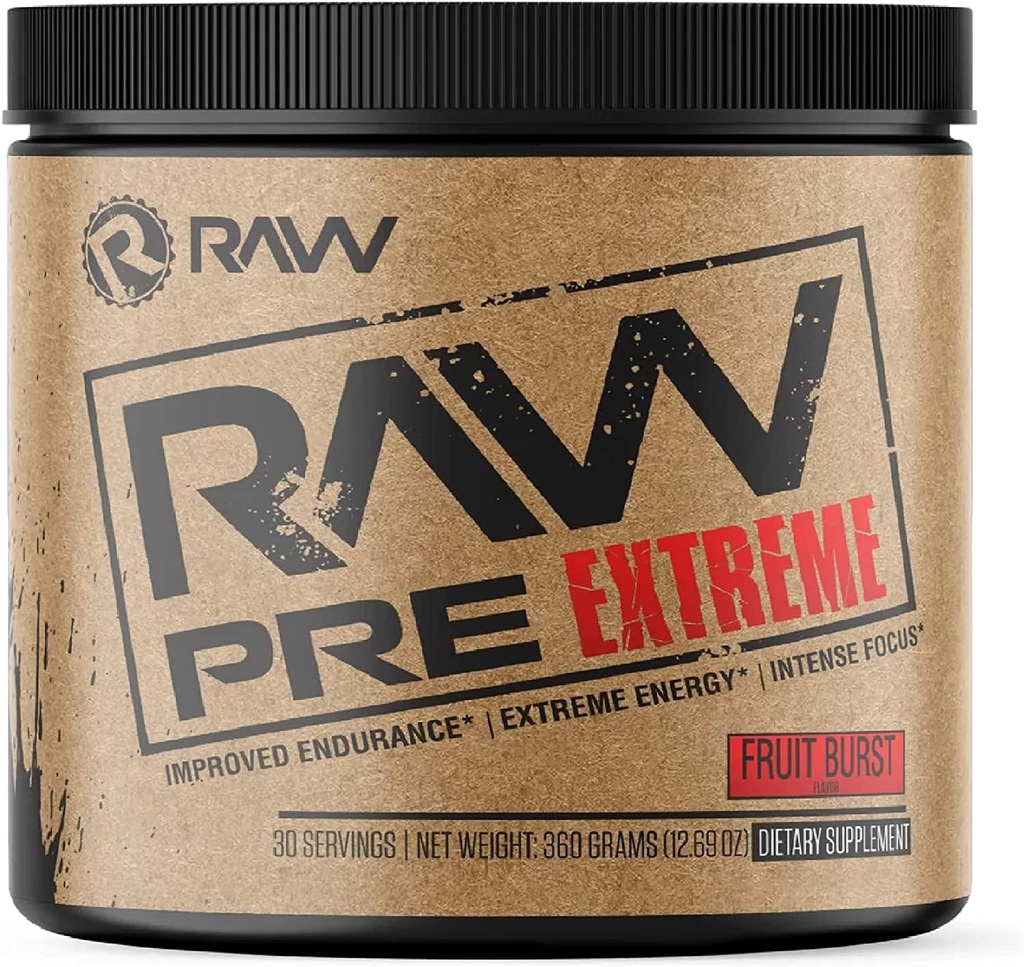 Pré-treino RAW Extremo □ Alta Estimulante Pré-treino em pó, Extrema Energia, Foco e Endurance Booster □ Força explosiva e bomba durante o treino para Max Ganhos
