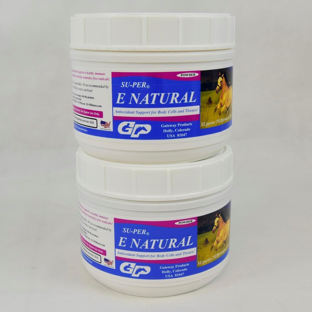SU-PER E Natural Horse Vitamina E Suplemento - Suplemento concentrado de vitamina E para Performance Horses - 1 libra, (2 pacote)