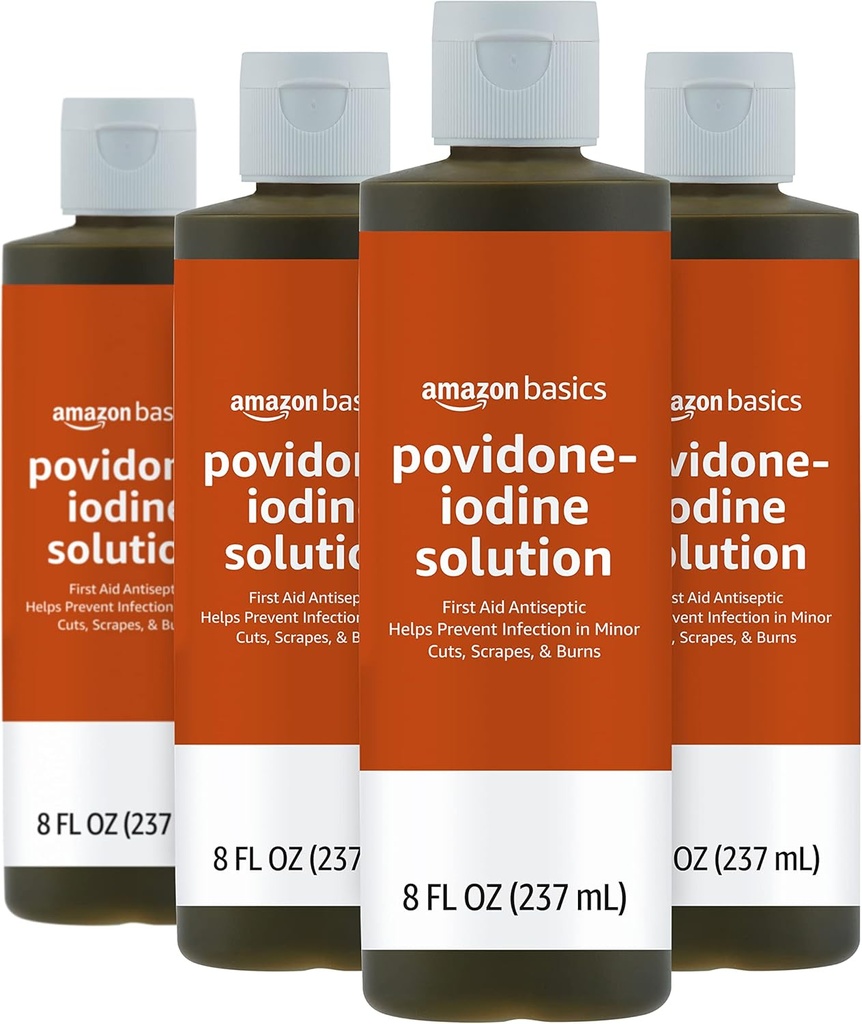 Antisséptico de primeiros socorros básicos, solução de iodo de Povidona a 10%, 8 Fl Oz, embalagem de 4