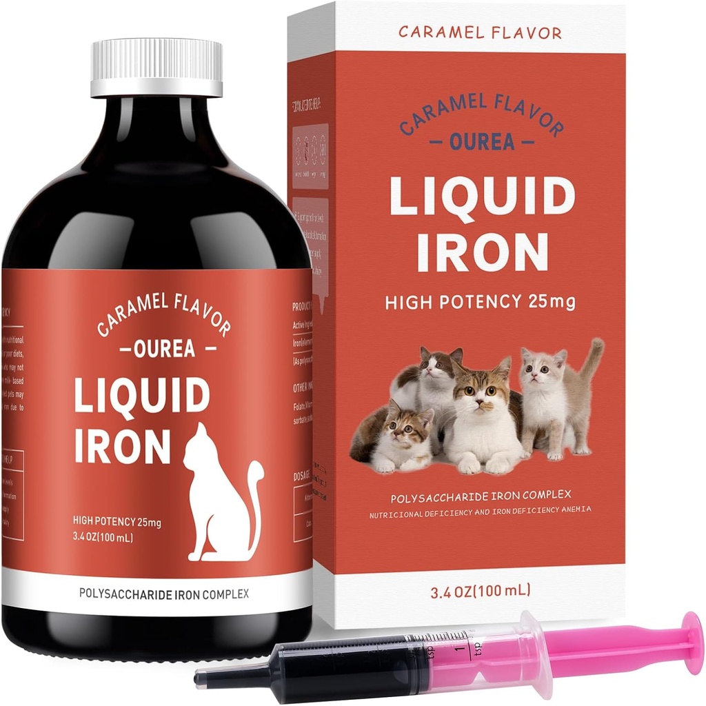 Suplementos de Ferro para Gatos - Ferro Líquido para Anemia com Vitaminas de Gato, Apoiar Níveis de Ferro, Promover Célula Vermelha, Aumentar Energia e Vitalidade na Saúde de Gatos, 3,4 oz(100ml)