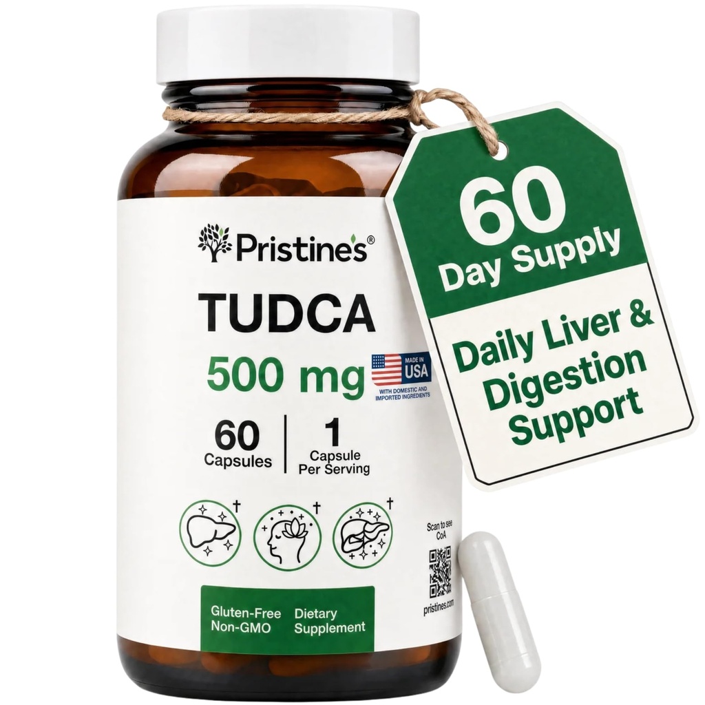PRISTINE'S Tudca 500MG Suporte de fígado e purificado sales suplemento Cápsulas - 60 Dia de Fornecimento - Órgão de fígado da vesícula biliar & Digestion Detox e Cleanse Supplement - Gluten Free Non GMO