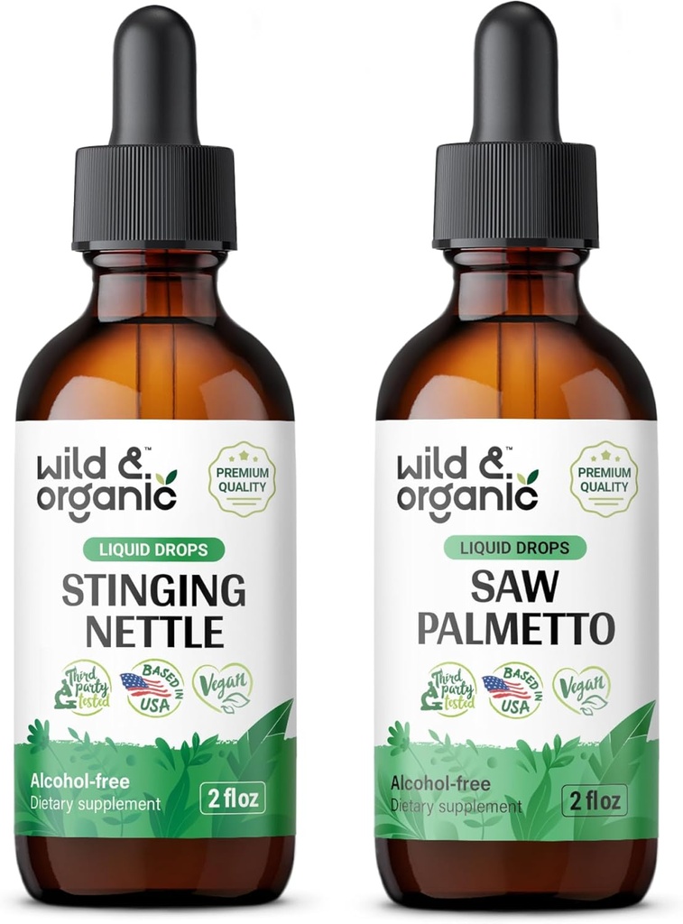Selvagem e orgânica picada Nettle Root Tintura 2 fl oz & Saw Palmetto Tintura 2 fl oz