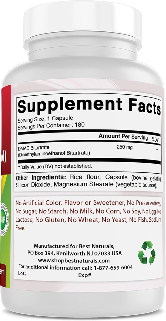 Melhores naturais DMAE Suplemento 250 mg & Vitamina B1 como mononitrato de tiamina 100 mg