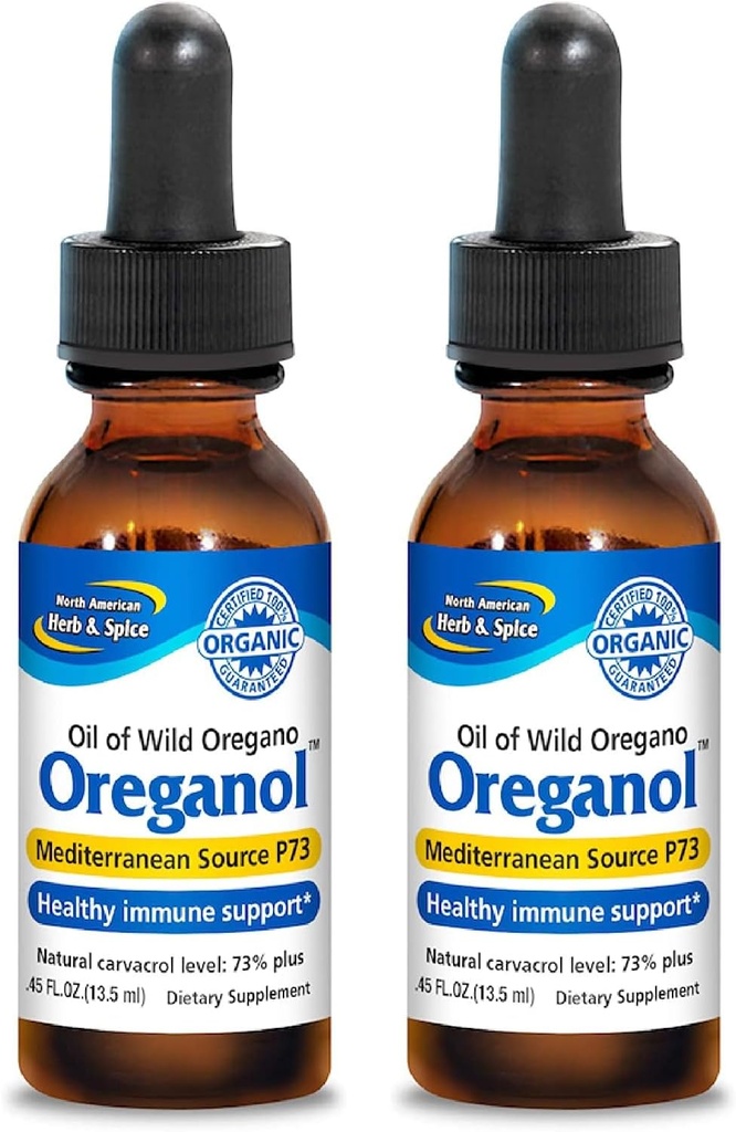 NORTE HERB & ESPECIARIA Oréganol - 0,45 fl oz, pacote de 2 - Óleo de Orégano não processado, selvagem, orgânico - Fonte Mediterrânica P73 - Não-GMO - 388