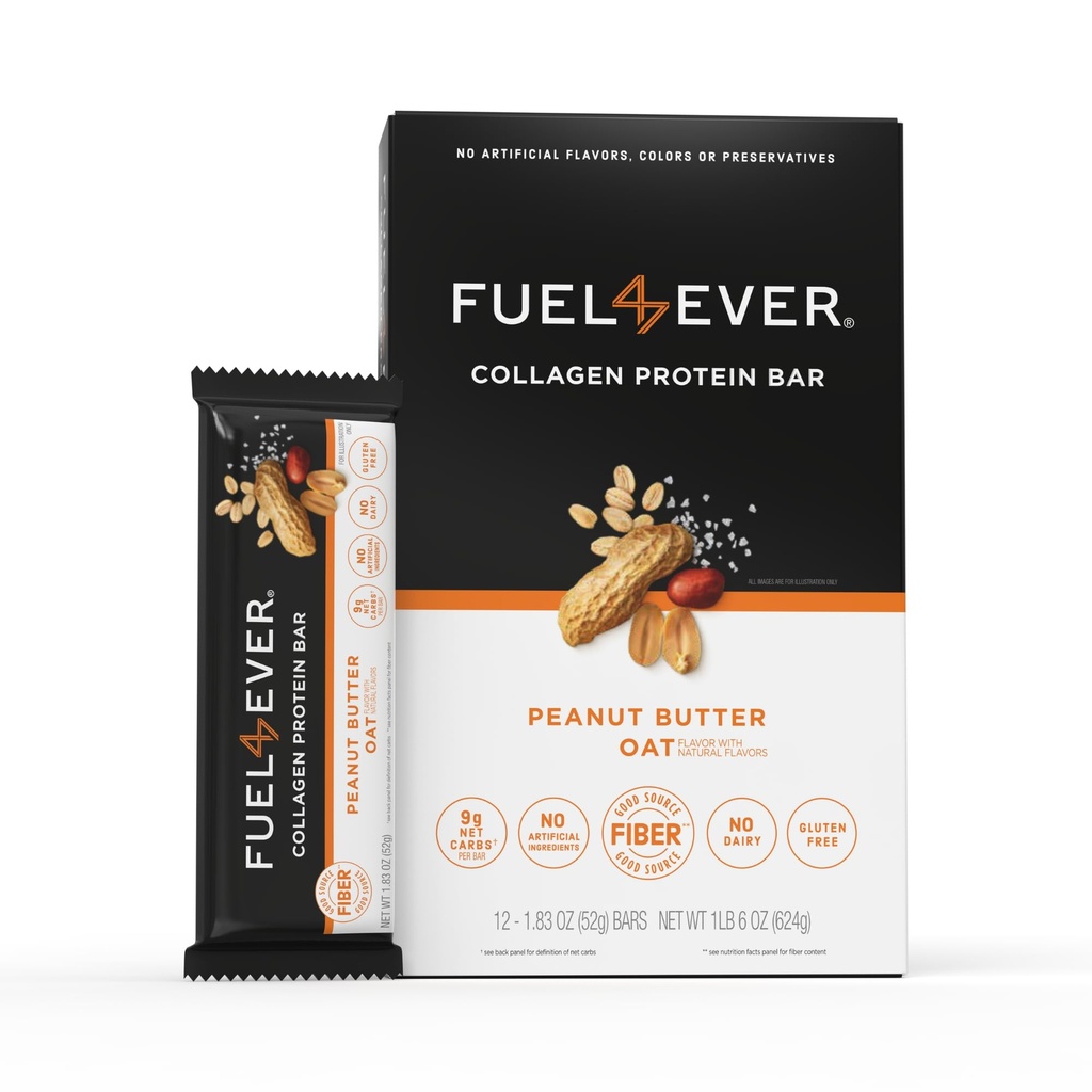 Combustível 4 Ever Collagen Protein Bares        . 14G Protein, Gluten Free, Dairy Free, Sem Stevia ou Ingredientes Artificiais Adicionados, Adoçados com mel . .
