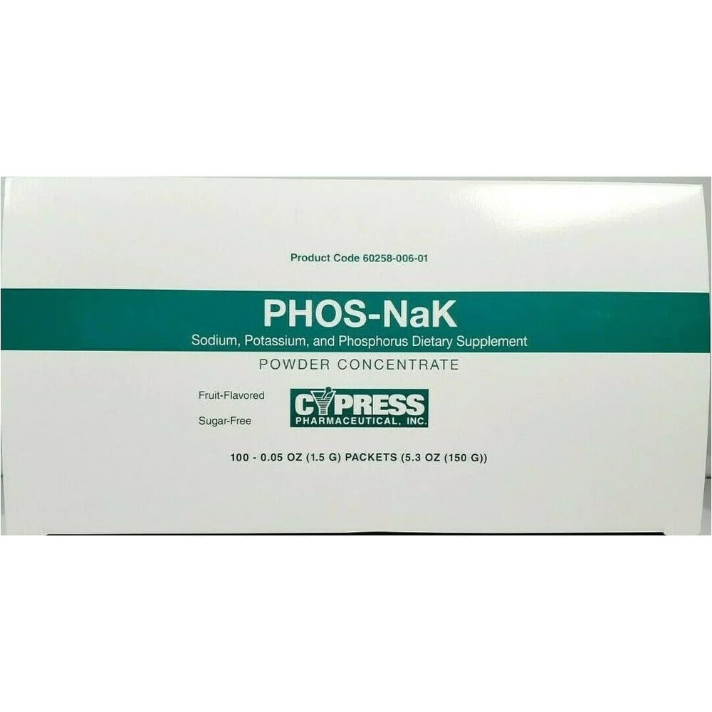 MCK27102700 - Cypress Pharmaceutical Phos-NaK Suplemento dietético Sódio / Potássio / Fósforo 160 mg - 280 mg - 250 mg Dose unitária, frasco de fruta concentrado em pó oral