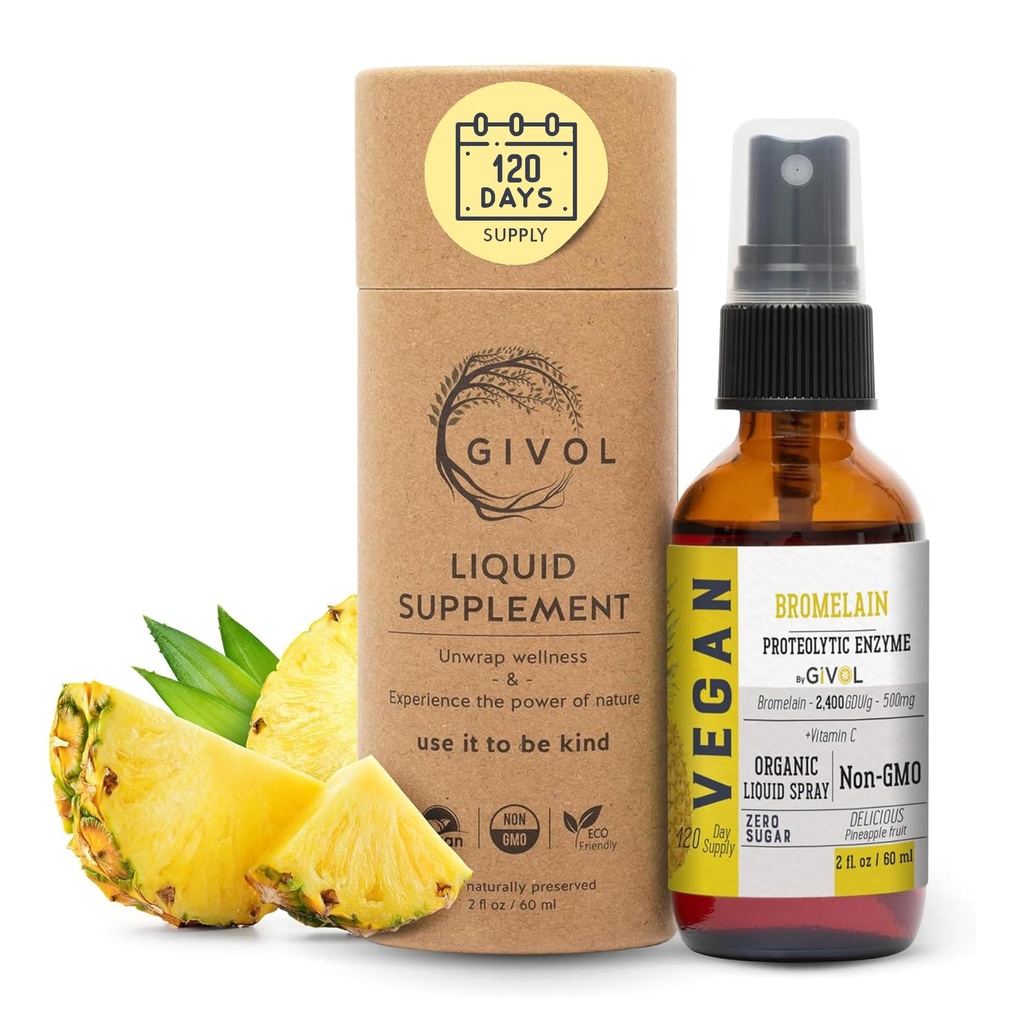 Extrato Orgânico de Bromelaína Raw Mist-Liquid Abacaxi - Potência aumentada 500mg, para Crianças e Adultos - para Saúde Digestiva, Resposta Inflamatória, e Cura - Não-GMO - 60ml 120 Dia Fornecimento
