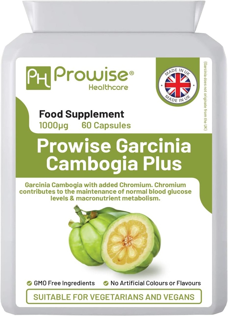 Garcinia Cambogia 1000mg 60 Cápsulas - UK Fabricado Padrões por Prowise Healthcare - Adequado para vegetarianos & Vegans