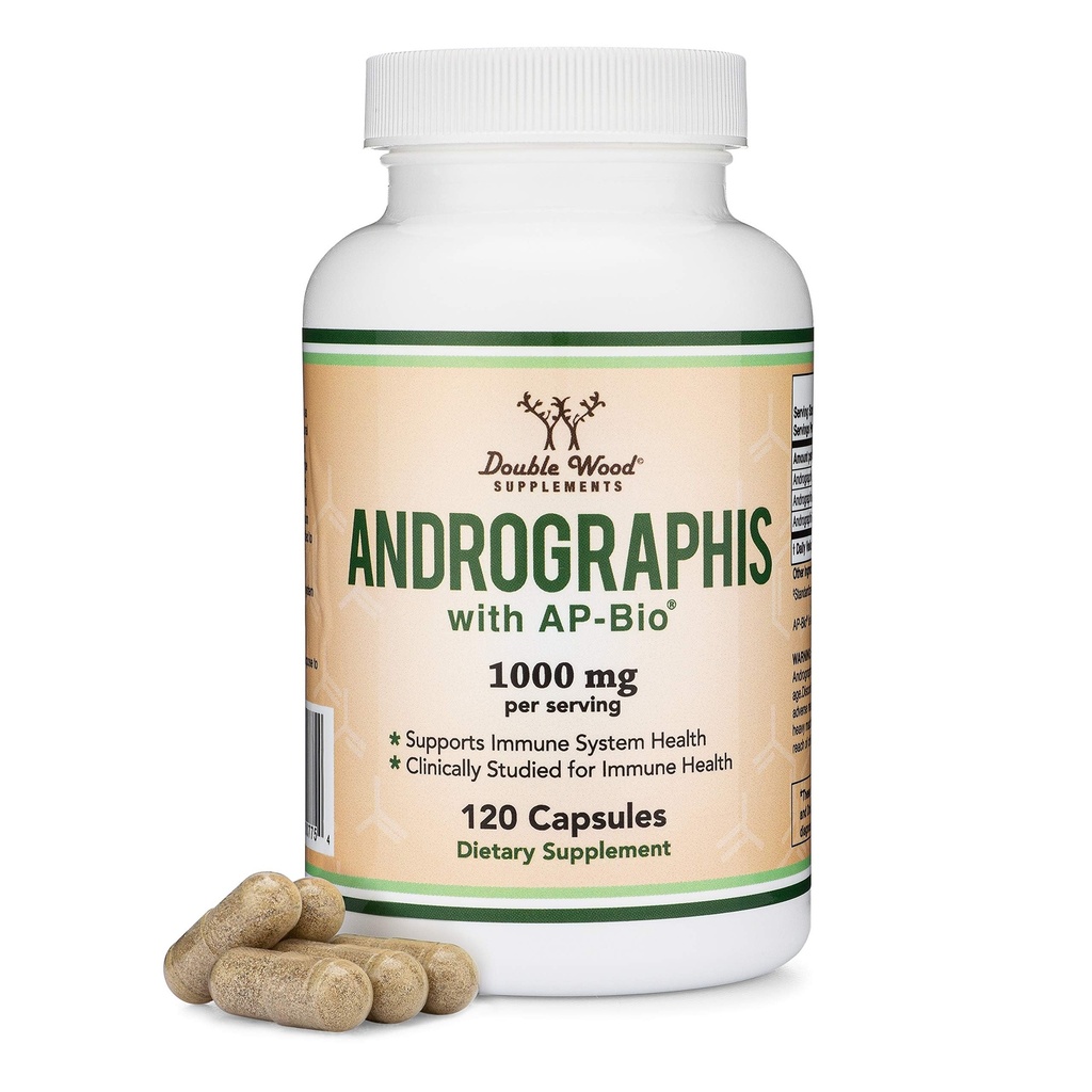 Cápsulas Andrographis Max Andrographides - 1000mg Tamanho de serviço (120 Cápsulas) com AP-Bio (Andrographis Patented Paniculata Extract) - Clinicamente Estudado para a Saúde do Sistema Imune por Madeira Dupla