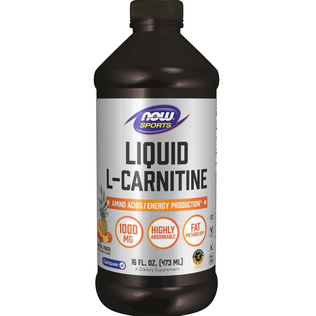 NOW Sports Nutrition, L-Carnitine Liquid 1000 mg, Highly Absorbable, Tropical Punch, 16-Ount