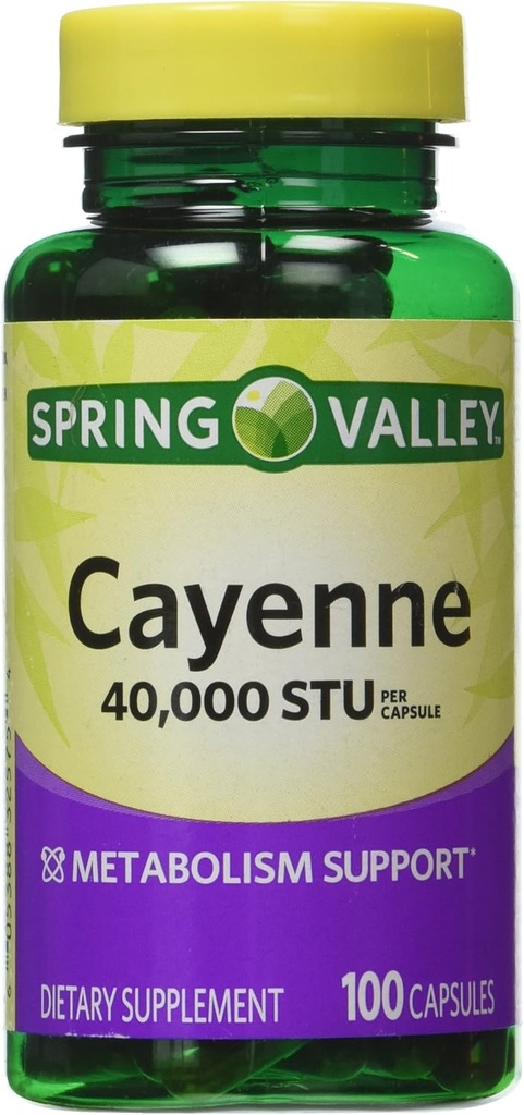 Spring Valley - Cayenne Fruit 40,000 STU, Whole Herb, 100 Cápsulas