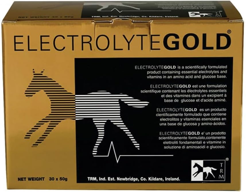 TRM Electrolyte Gold Performance Horse Feed Supplement for Electrolyte Replenishment - Combates Fadiga - 30 Qty x 1,76 oz (30 Qty x 50g) - 30 Qty x 1,76 oz