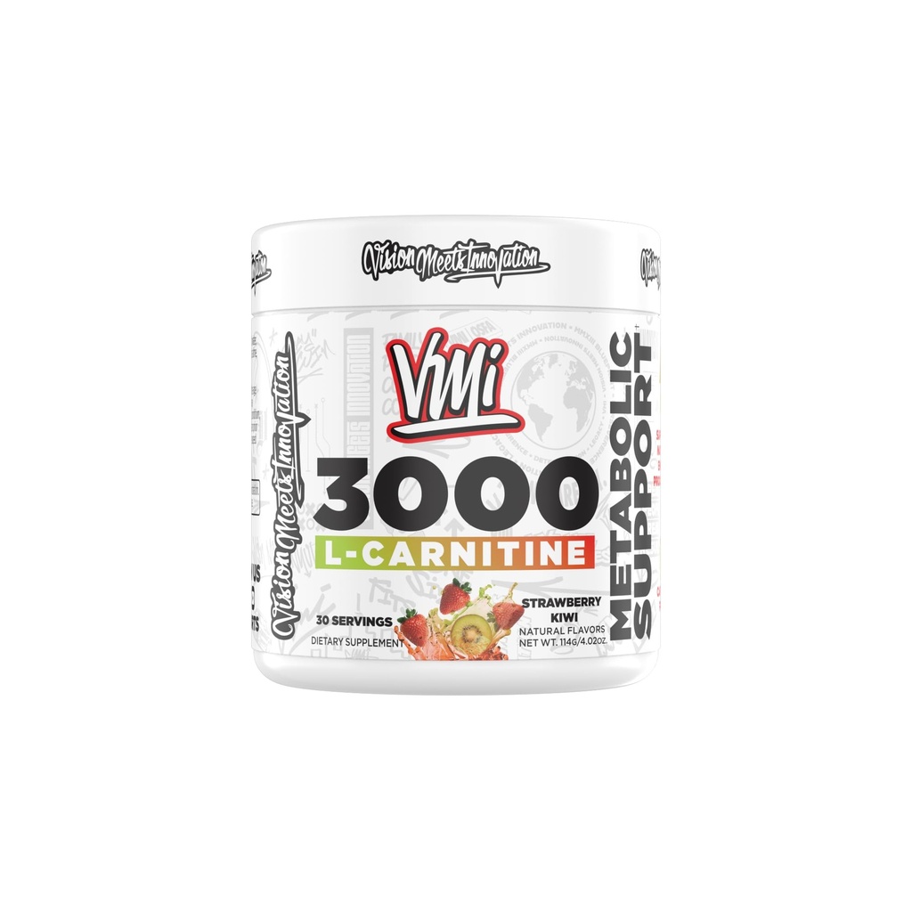 VMI Sports L-Carnitine 3000 Pó . 3000 mg L-Carnitina . Suporte metabólico Fórmula de Absorção Máxima . . Grande gosto para homens e mulheres . . 30 Servões (30 Servões, morango Kiwi)